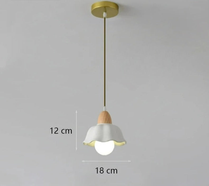 Japanese ceramic pendant light with wood accent