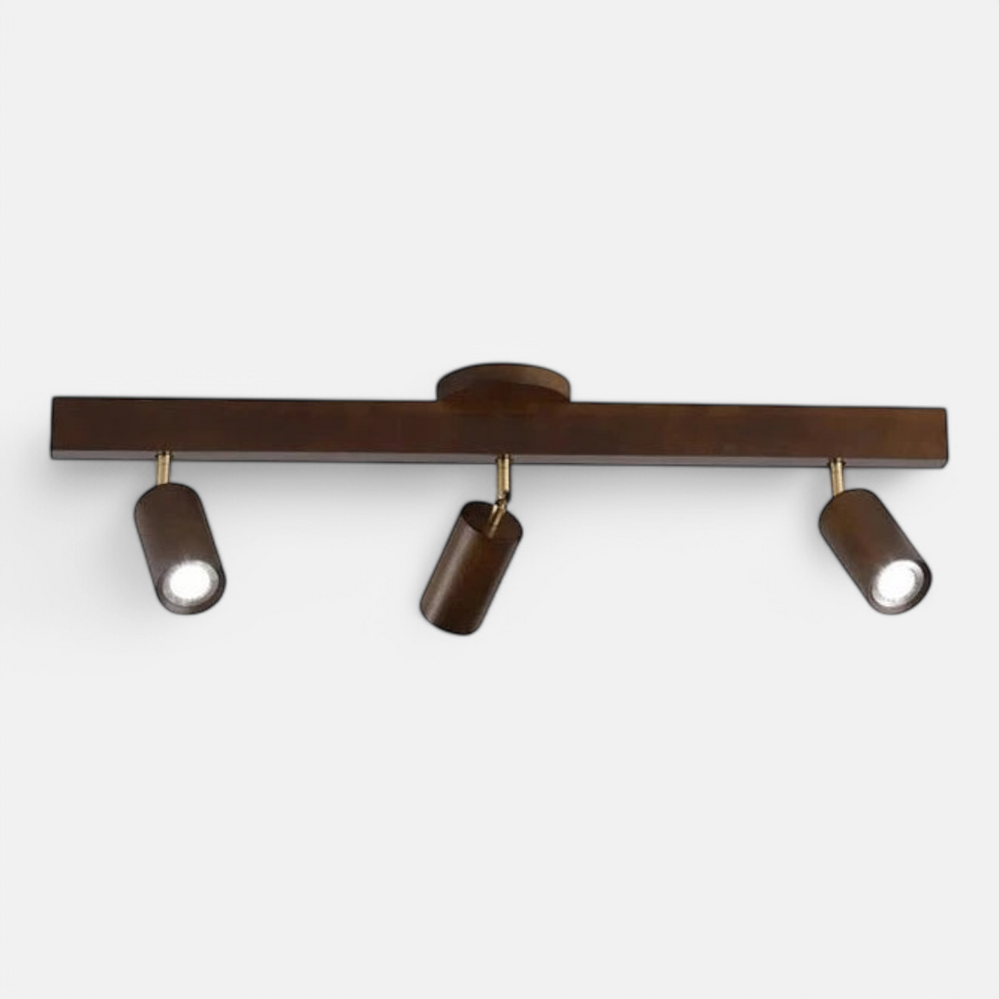 LUXELY wood grain LED trail spotlight with three adjustable heads, ideal for hallway or bathroom Scandinavian ceiling lighting.