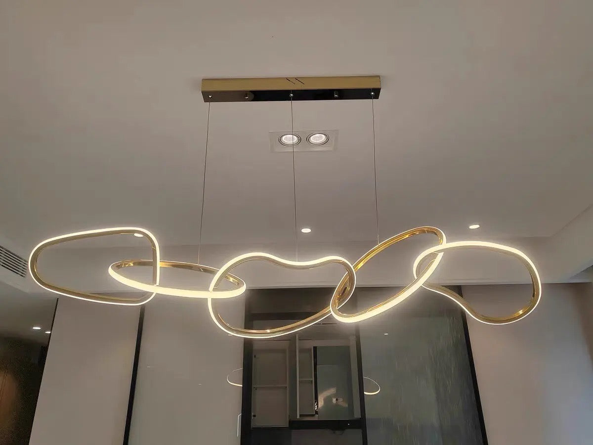 Moderne LED ovale cirkel hanglamp met gouden afwerking
