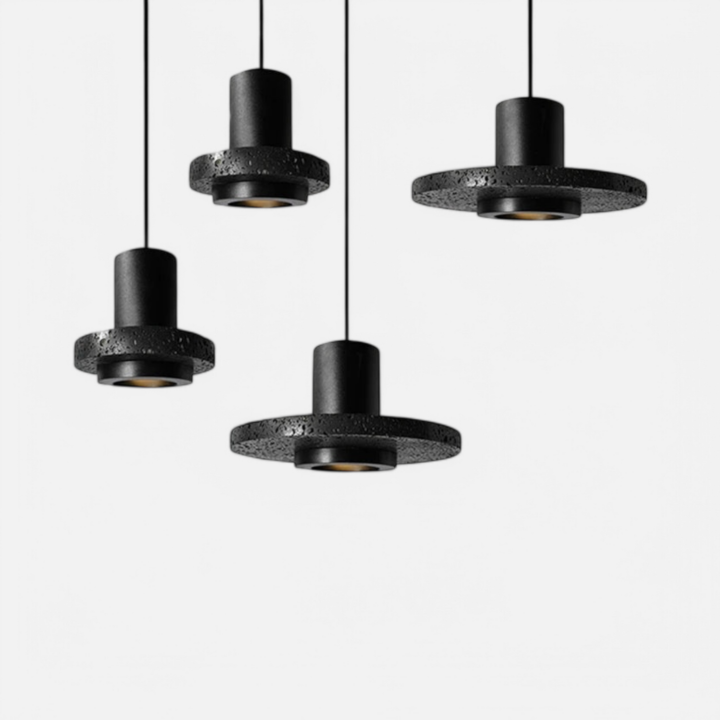 LUXELY nordic creative black travertine stone pendant light set with industrial design, ideal for dining or kitchen lighting.