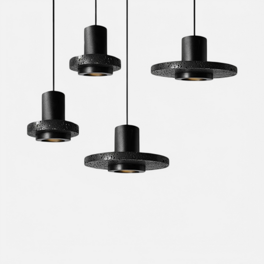 LUXELY nordic creative black travertine stone pendant light set with industrial design, ideal for dining or kitchen lighting.