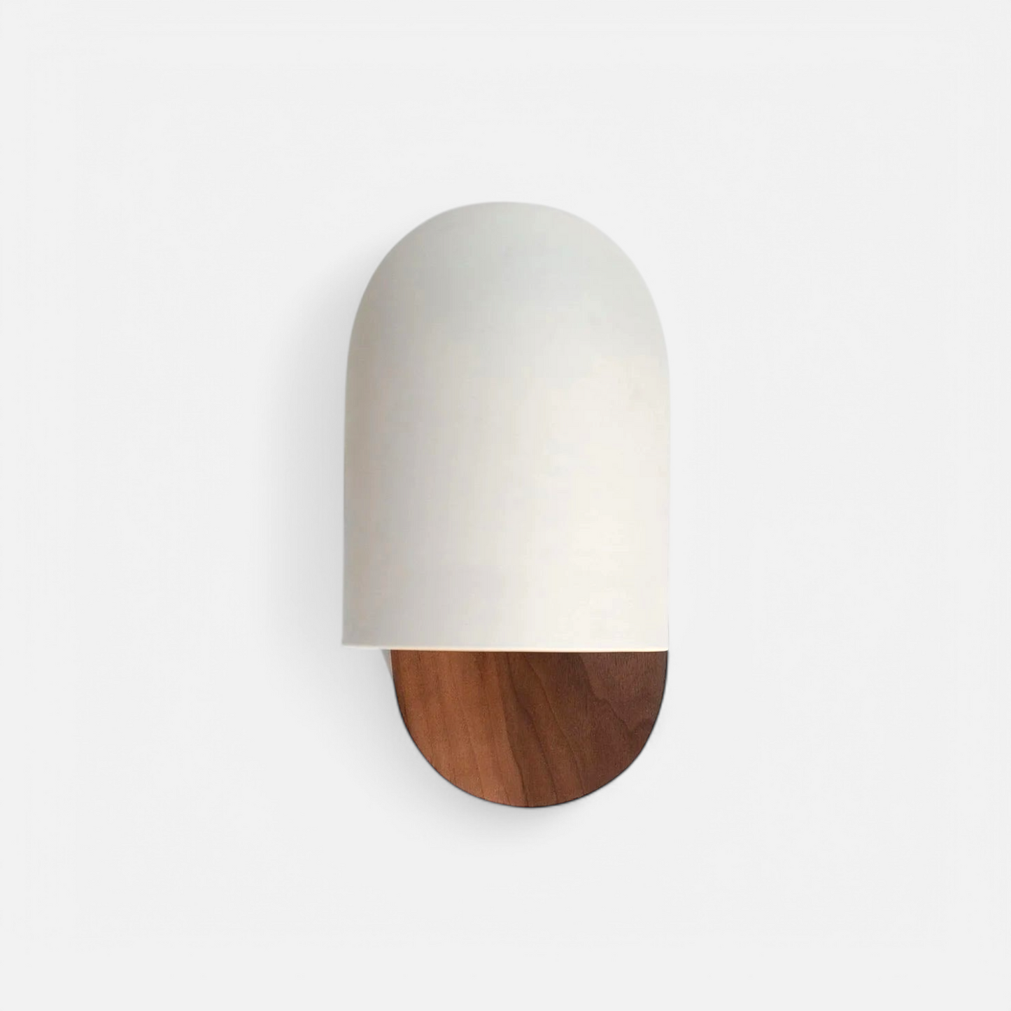 LUXELY simple modern wabi-sabi style walnut wood sconce with minimalist dome shade and walnut base, ideal for modern bedroom wall lighting.