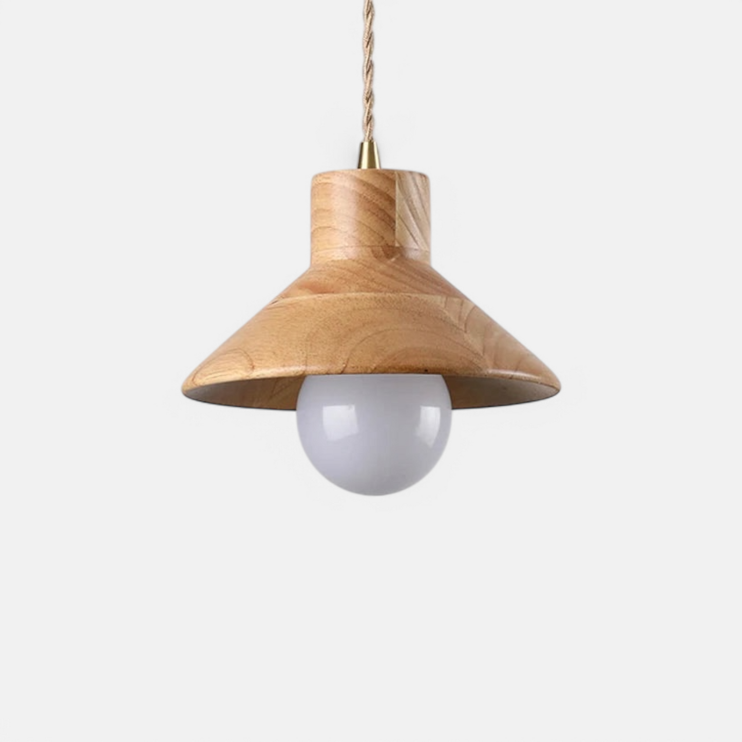 Farmhouse pendant light with Nordic wood finish and minimalist bulb design, ideal for kitchen island lighting or dining room decor.