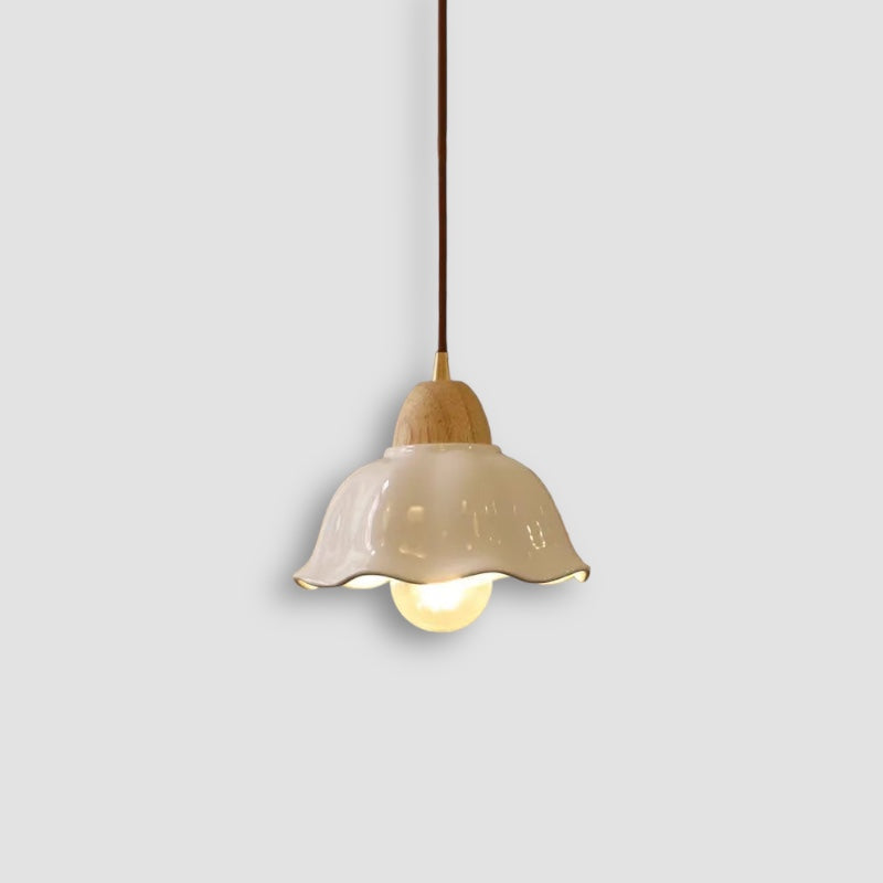 Japanese ceramic pendant light with wood accent