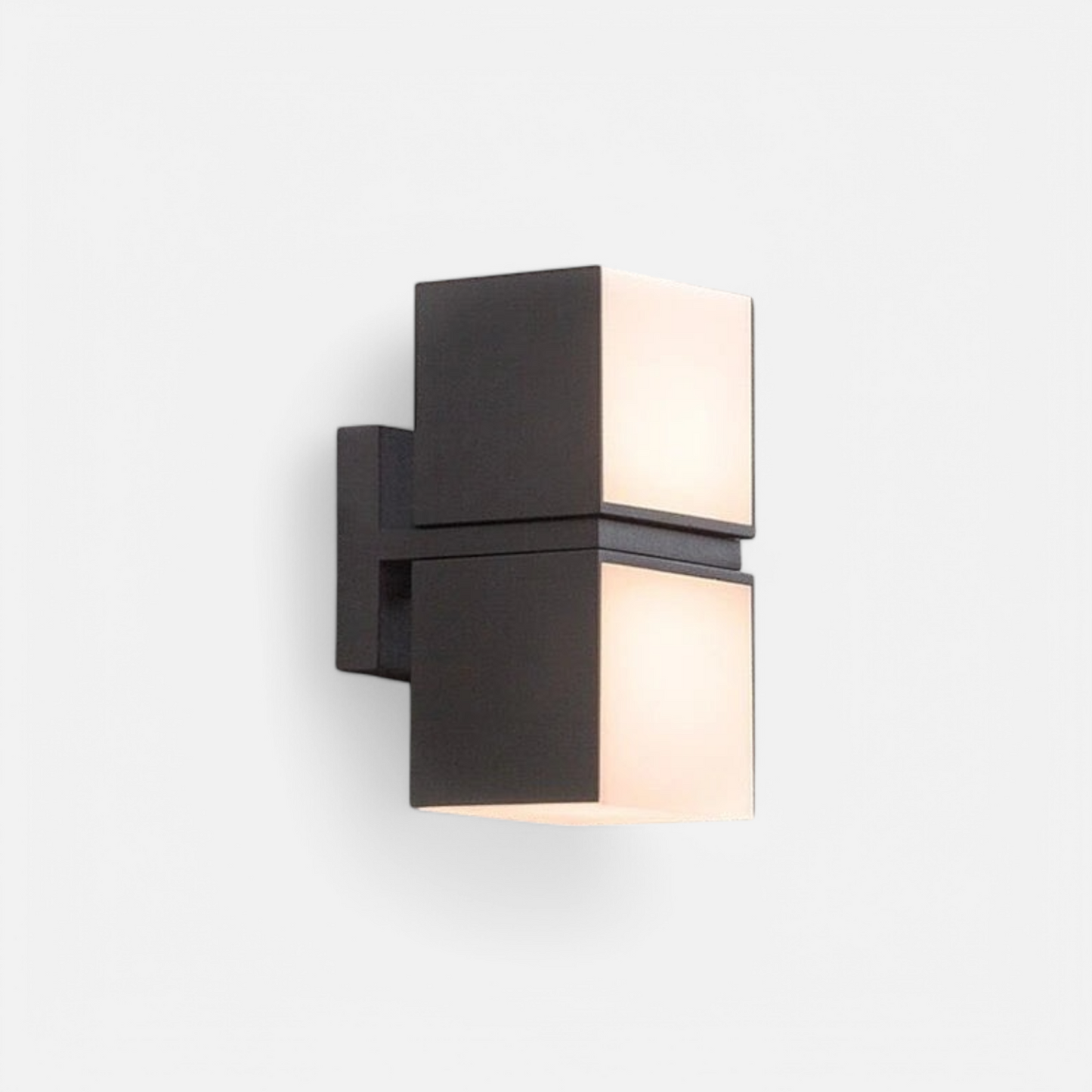 LUXELY rotatable outdoor wall lamp with dual cube design, ideal for modern garden or villa lighting, IP65 waterproof and energy-efficient.