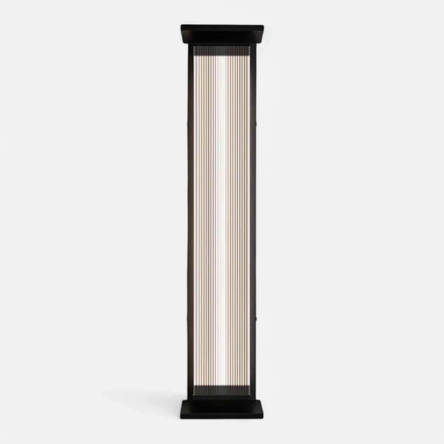 Stainless steel outdoor wall lamp with vertical ribbed design, IP65 waterproof, ideal for modern exterior lighting.