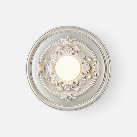 LUXELY bedside wall lamp in round retro design with ornate floral detailing, ideal for elegant bedroom or hallway lighting.