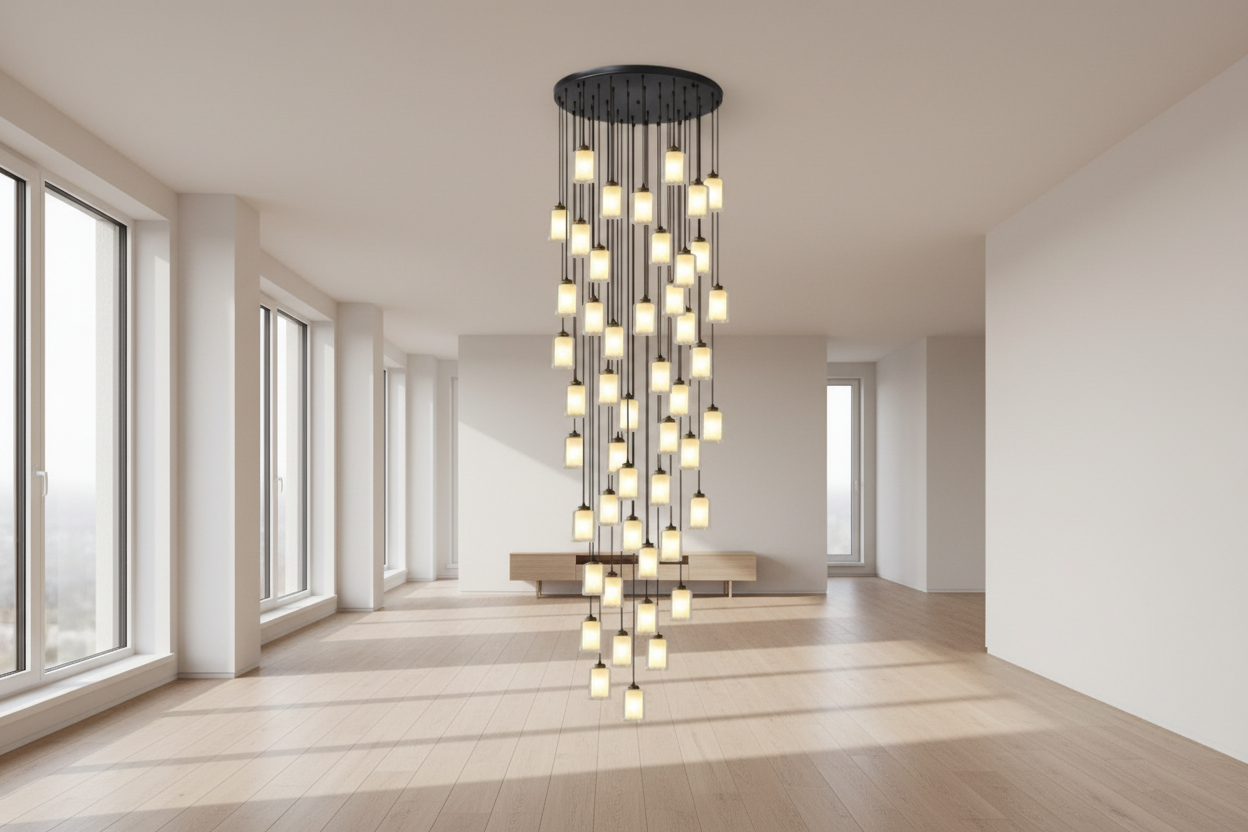 Lustre nordique pour escalier à haut plafond