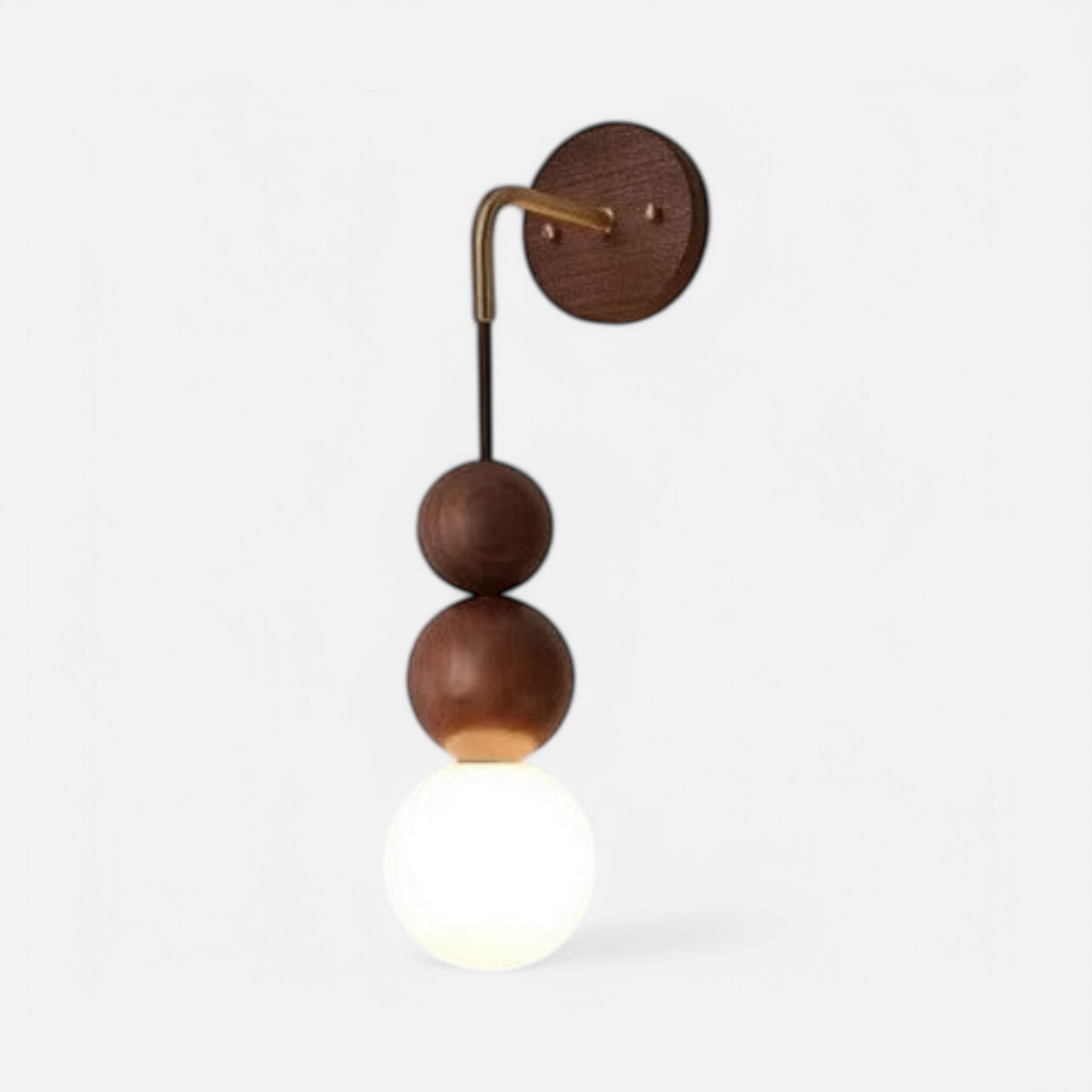 LUXELY walnut wood wall light with brass accent and gradient glass globe, modern sconce for ambient lighting in home interiors.