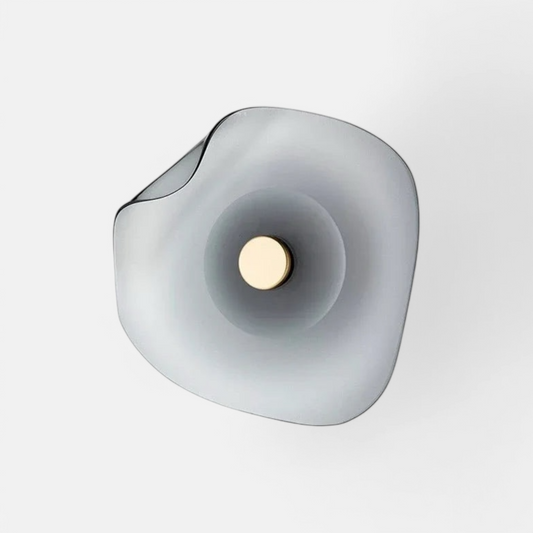 Glass modern wall lamp with art deco round shape and frosted finish, ideal for bedroom or hallway lighting in contemporary interiors.