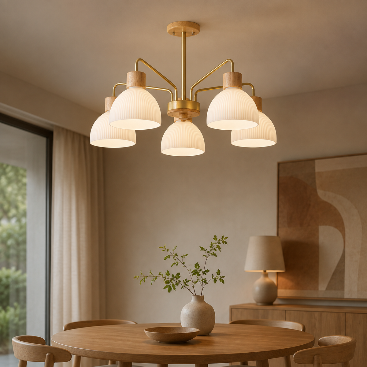 Lámpara de techo nórdica de madera para salón