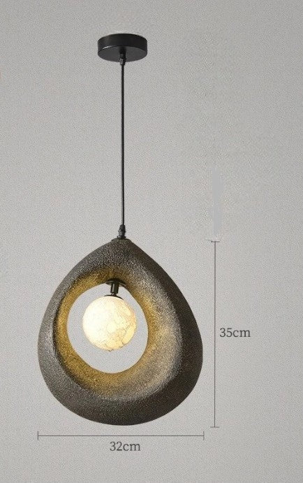 Dark textured Nordic wabi-sabi pendant light with LED bulb, 35cm tall, perfect for modern rustic interiors.