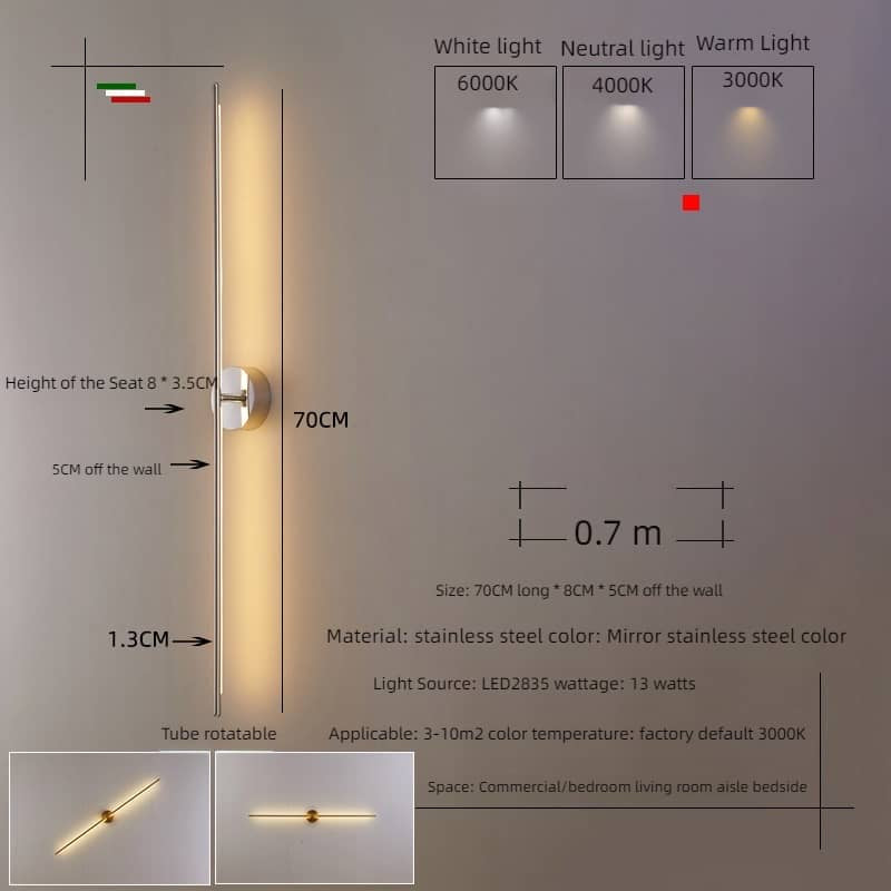 Minimalist Rod Shape Adjustable Wall Light Sconce