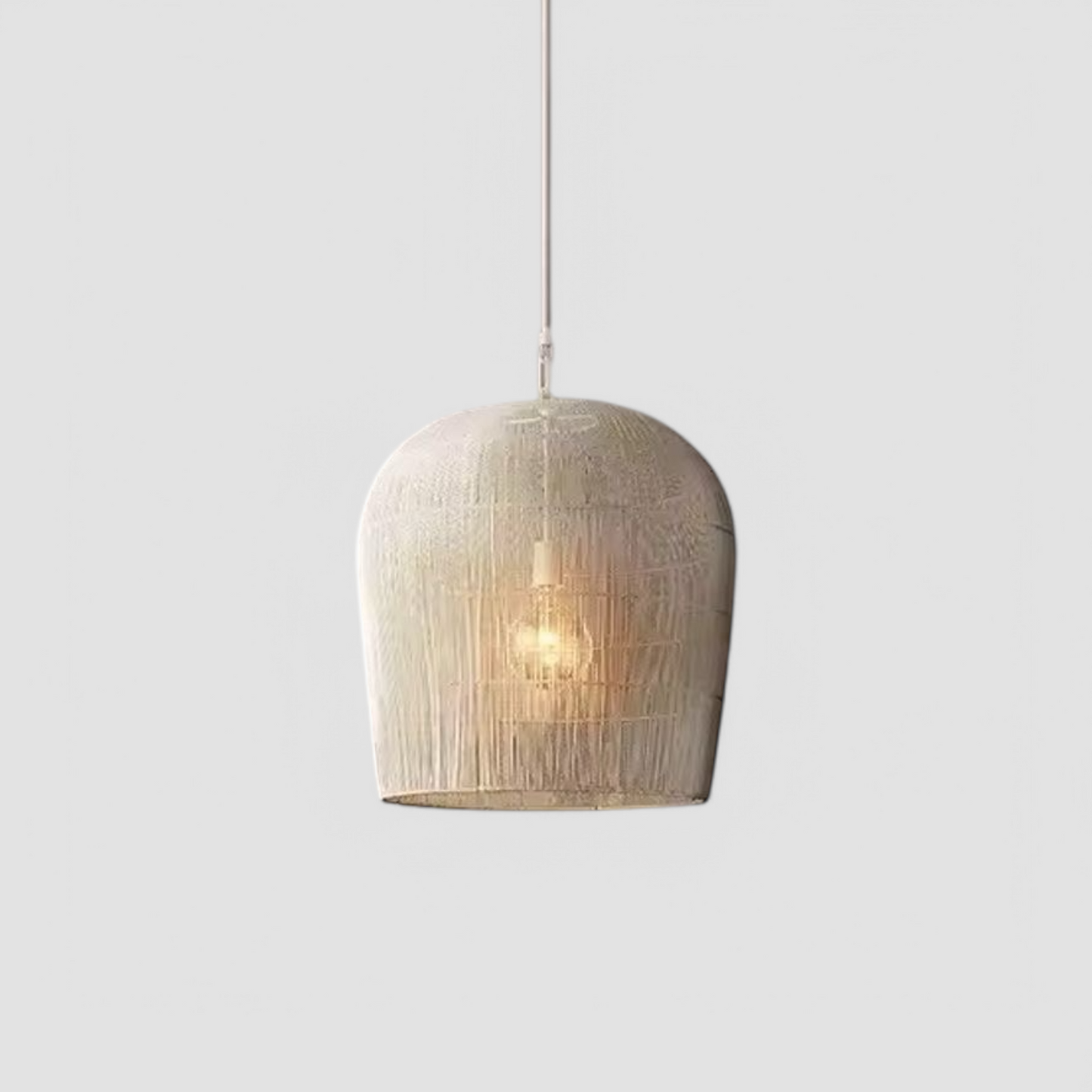 LUXELY wabi sabi handmade rattan pendant light in white with minimalist dome shape, ideal for modern ceiling lighting in home interiors.