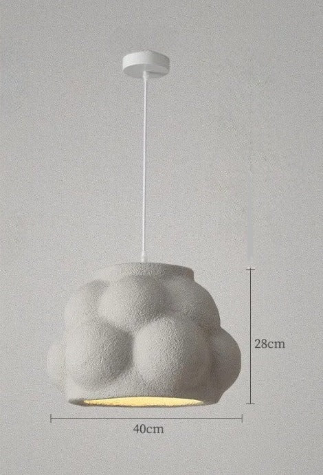 Textured gray cloud pendant light with 28cm height and 40cm width, part of the Nordic wabi-sabi LED lighting collection.
