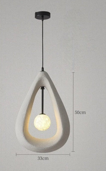 Tall teardrop-shaped Nordic wabi-sabi pendant light with LED bulb, 50cm height, perfect for dining or hallway lighting.
