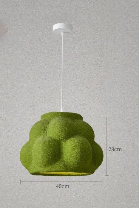 Green cloud-shaped pendant light in Nordic wabi-sabi style with 28cm height, ideal for playful and artistic interiors.