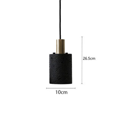 LUXELY black terrazzo pendant light with brass top, 10cm wide and 26.5cm tall. Compact industrial lighting for minimalist interiors.