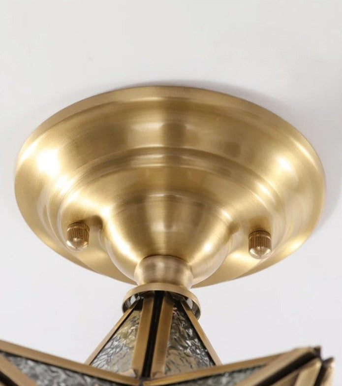Detailed view of brushed copper ceiling mount, showcasing the premium finish of the LUXELY modern lighting fixture.