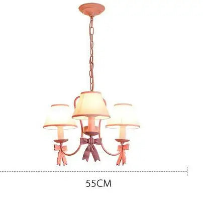 Three-light ceiling Bowknot Princess Room Chandelier with pink shades and 55cm diameter, perfect for smaller princess-themed rooms.