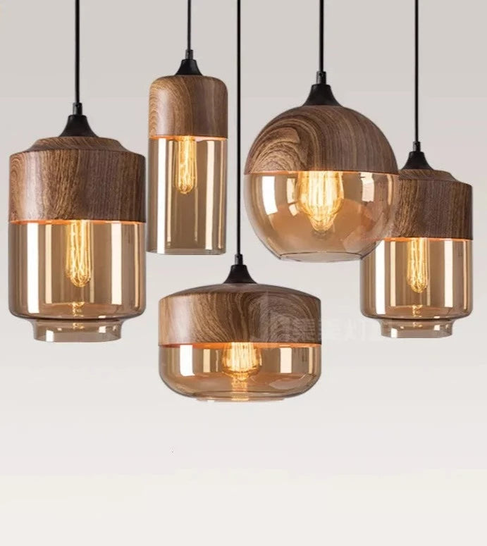 Scandinavische houten-glazen hanger