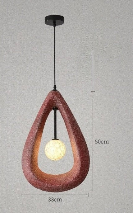 Red teardrop-shaped pendant light in Nordic wabi-sabi style with LED bulb, 50cm tall, ideal for modern restaurant lighting.
