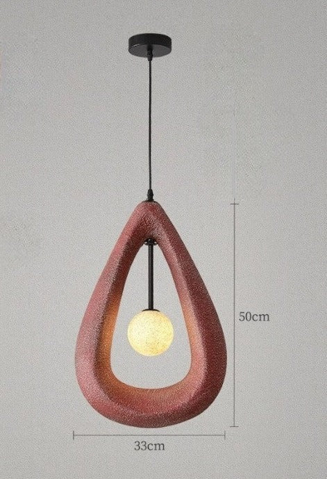Warm red LED pendant light in art deco wabi-sabi design, 50cm height, perfect for dining or coffee shop ambiance.