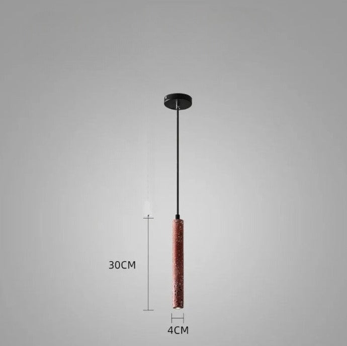 Red LUXELY industrial cement pendant light with LED bulb. Slim 30cm design for modern kitchen or restaurant lighting.