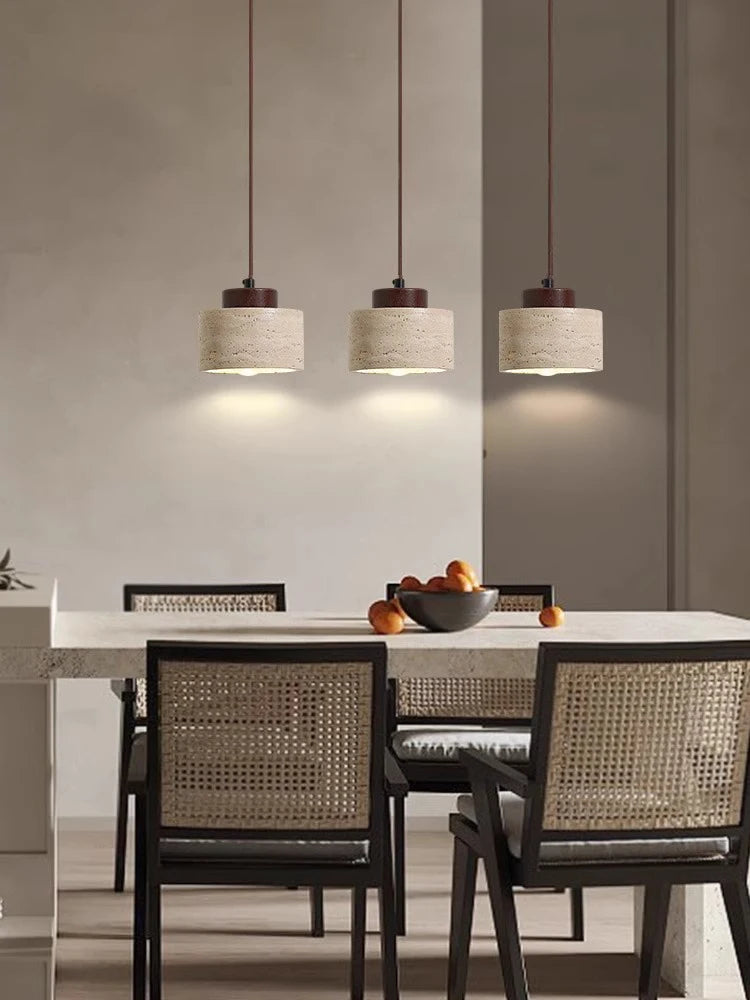 LED Travertine stone pendant light with wooden base