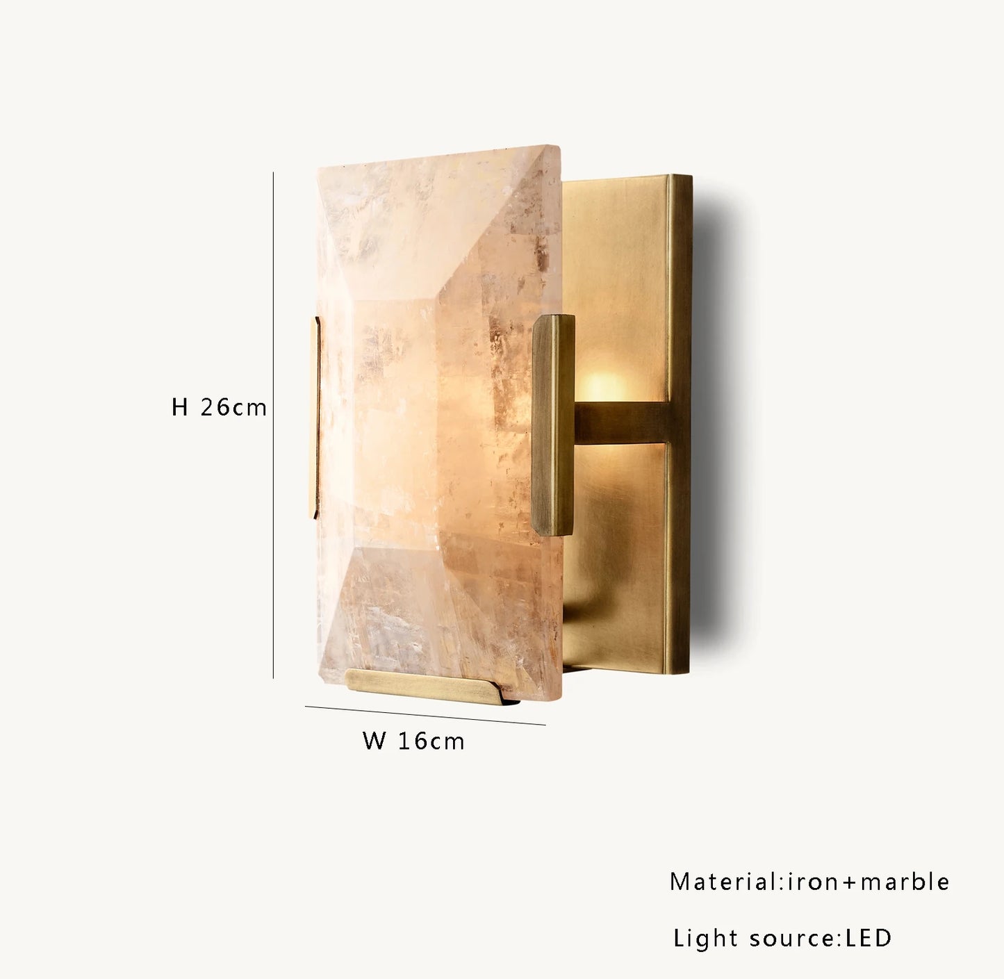 Single-panel Copper Marble LED Sconce in gold finish, 26cm tall, perfect for compact modern wall lighting.