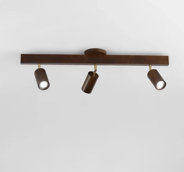 Minimalist ceiling setup with LUXELY wood grain LED spotlight, perfect for hallway or office room lighting with Scandinavian charm.