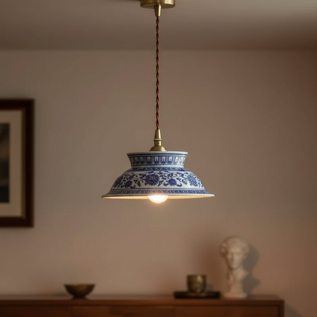 White ceramic copper LED pendant