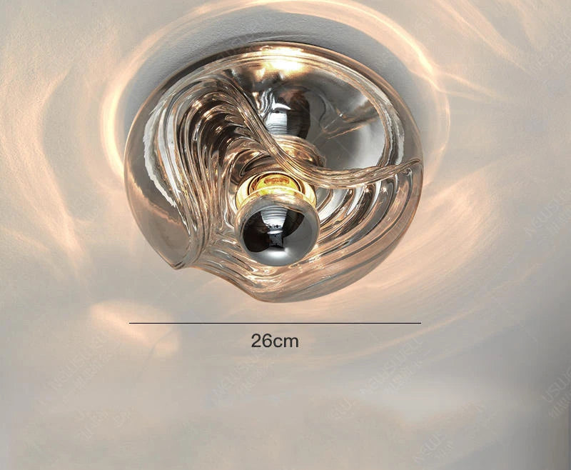 Smoky gray designer LED wall lamp with 26cm diameter, crafted from hardware and glass for modern decor.