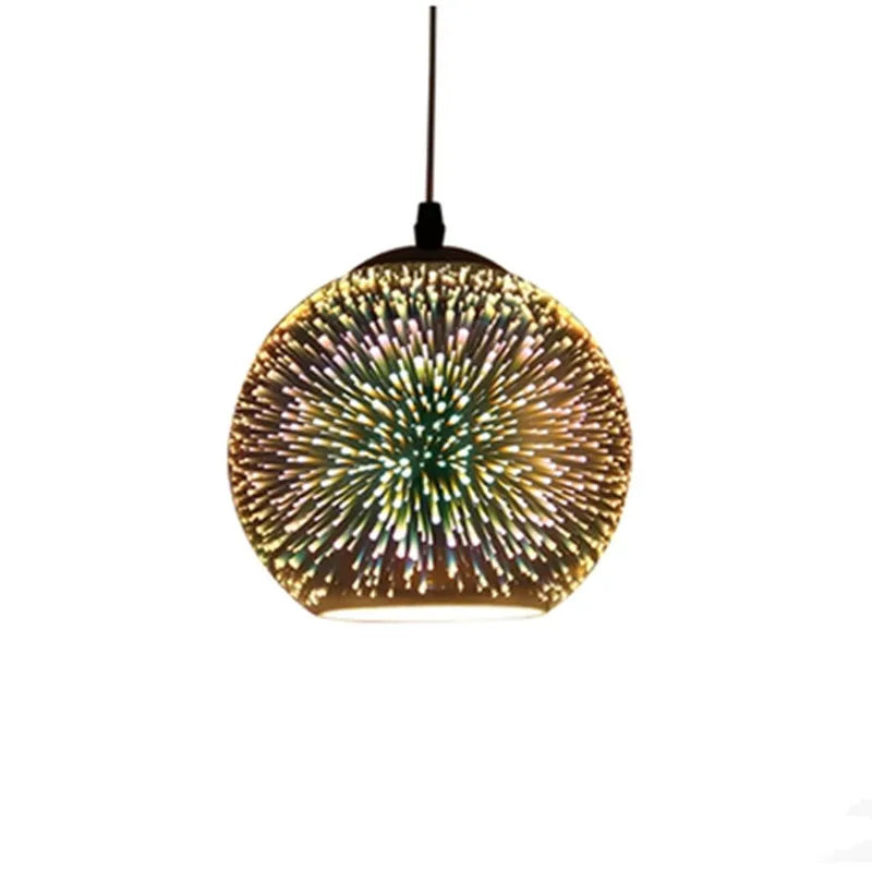 LED Fireworks Stained Glass Pendant Light with E27 base and chrome finish, featuring a 3D explosion design for decorative lighting.