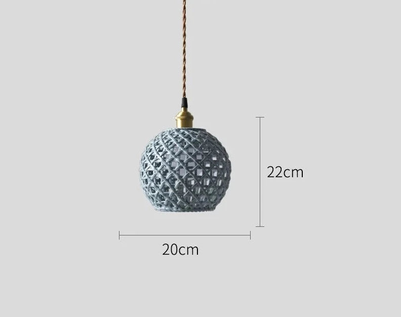Blue spherical ceramic pendant light by LUXELY, 22cm tall and 20cm wide, suitable for restaurant or pendant coffee lighting.