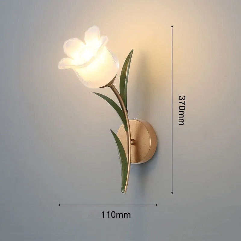 French Pastoral LED Wall Lamp with dimensions 370mm height and 110mm width, ideal for compact yet stylish room lighting.