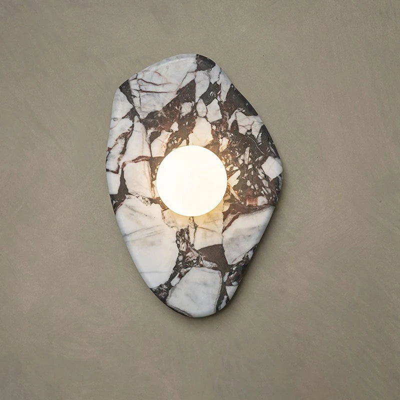 G9 Stone Wall Light with marble base and glass ball sconce, ideal for bedroom or hallway accent lighting in modern interiors.