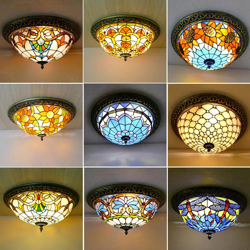 Lámpara de techo circular vintage Tiffany