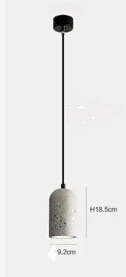 Light gray terrazzo LUXELY pendant lamp with dimensions 18.5cm height and 9.2cm diameter. Compact and modern ceiling fixture.
