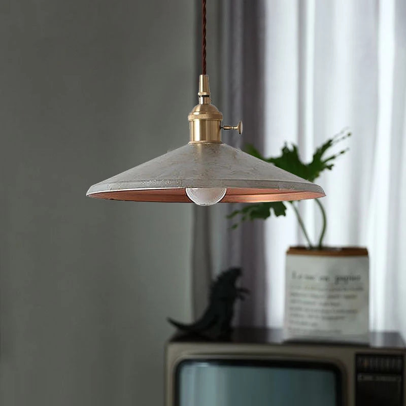 Retro Industrial Brass Pendant Light in white finish, adds vintage charm to bar or kitchen ceiling décor.