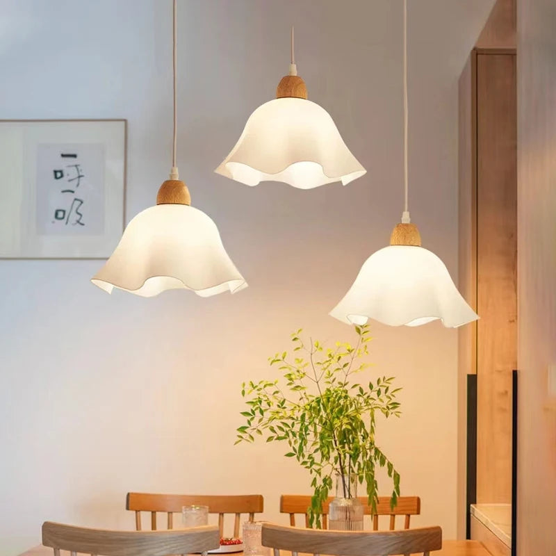 Japanese ceramic pendant light with wood accent