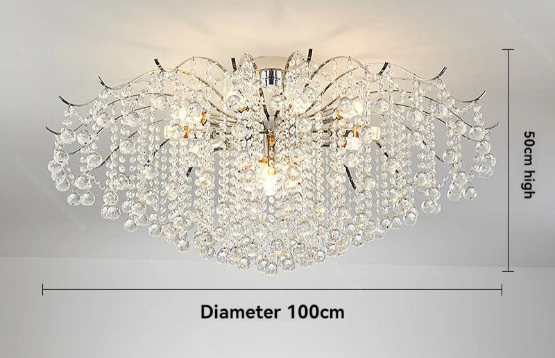 100cm LED Crystal Chandelier with 50cm height. Grand, certified lighting with energy-saving LED and vintage European crystal design.