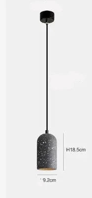 Dark terrazzo LUXELY cement pendant lamp with 18.5cm height and 9.2cm diameter. Ideal for industrial and minimalist interiors.