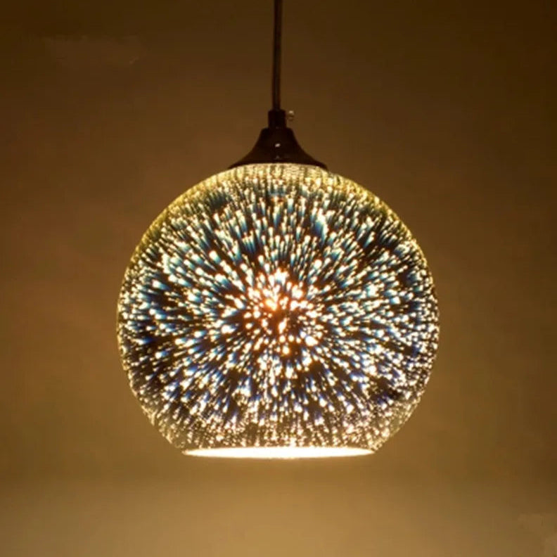 Fireworks Stained Glass Pendant Light - LED | E27, Chrome with 3D burst effect in warm tones, ideal for modern ambient lighting.