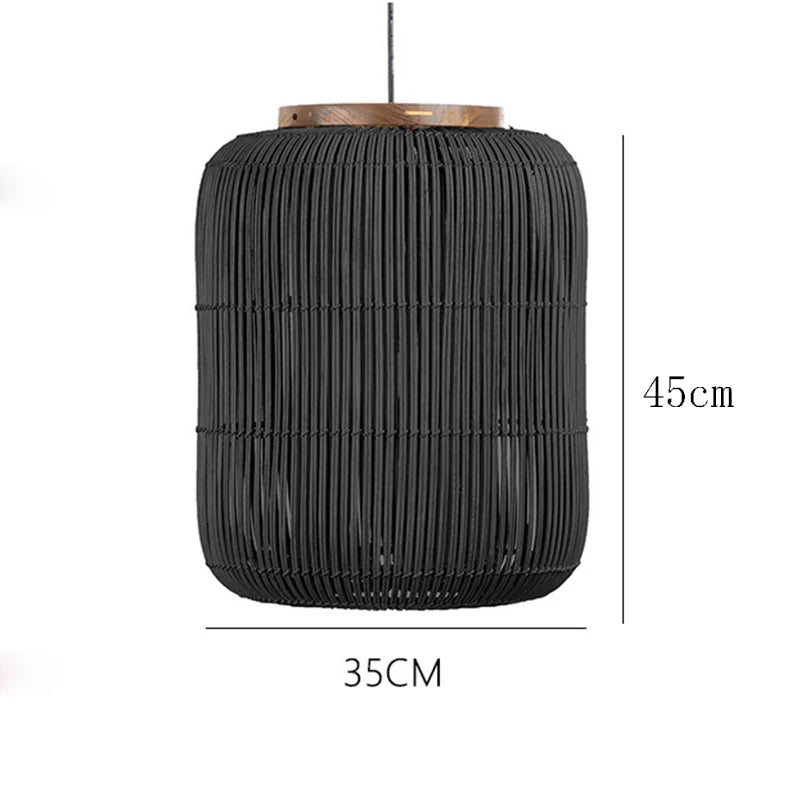 Medium 45cm black LUXELY rattan pendant light, 35cm wide, perfect for contemporary restaurant or kitchen lighting.
