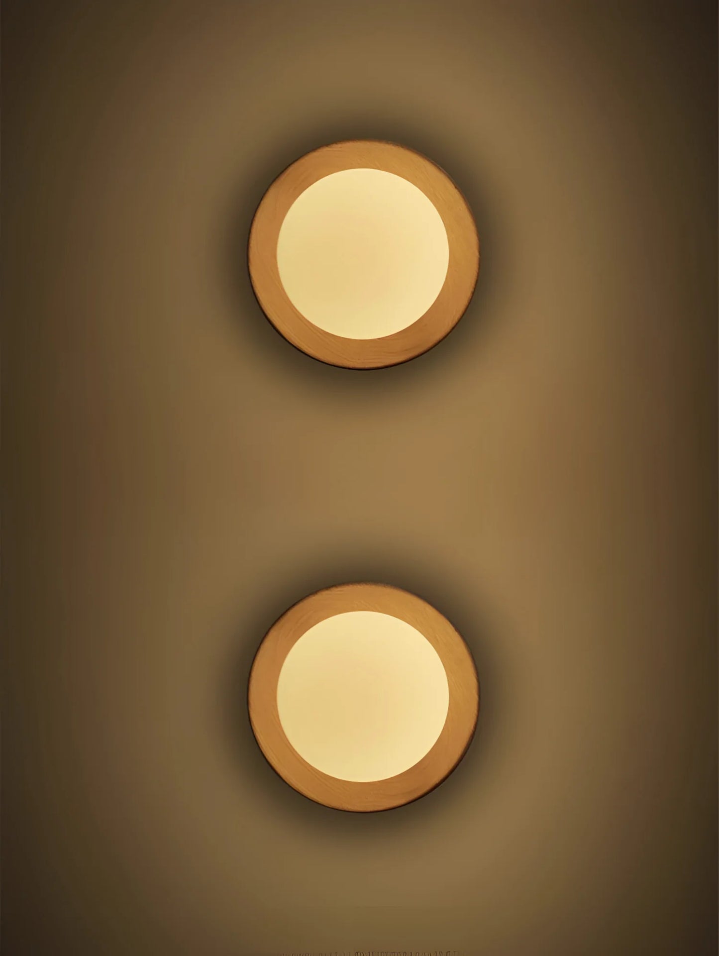 Warm-lit light wood wall sconces in vertical arrangement, creating ambient lighting for modern interiors.