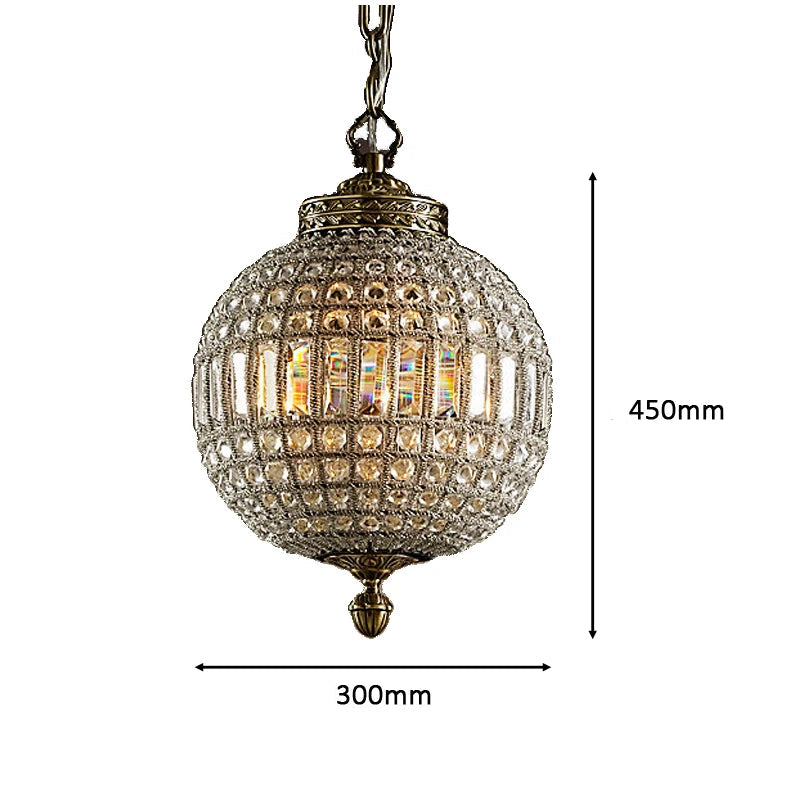 Dimensions of Retro Crystal Chandelier shown as 300mm wide and 450mm tall, ideal for villa or hotel lighting design.