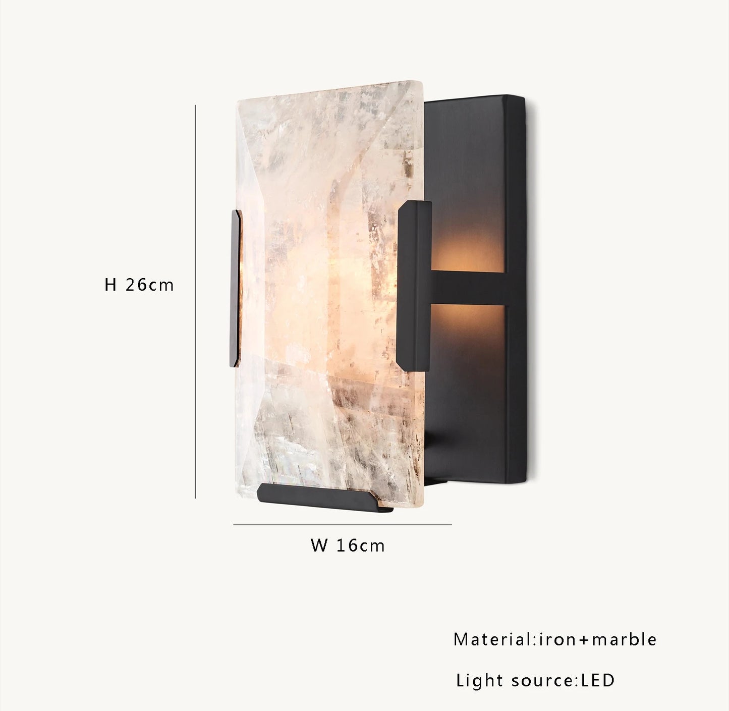 Single-panel Copper Marble LED Sconce in black finish, 26cm tall, offering minimalist lighting for modern interiors.