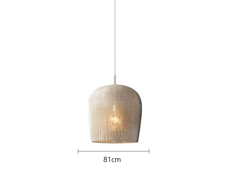 81cm white LUXELY wabi sabi rattan pendant light with soft glow, perfect for minimalist and Japandi-style interiors.
