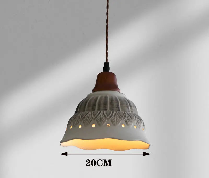 Nordic Ceramic Chandelier - LED Pendant Light Vintage with 20cm diameter, featuring detailed ceramic craftsmanship and warm lighting.